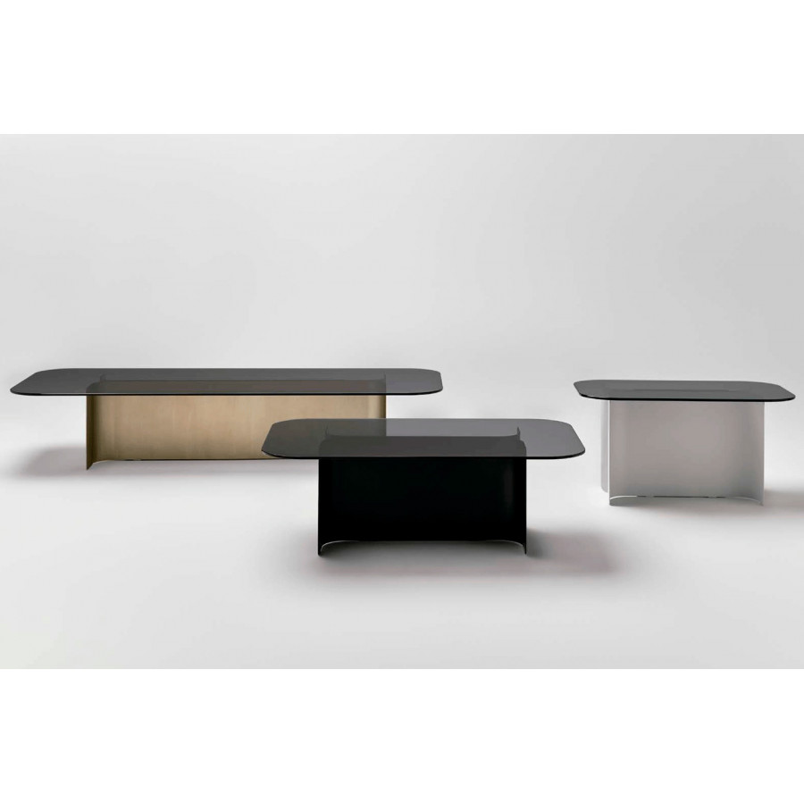 Alexandra Kentia Rectangled Small Coffee Table - Platium, Gray Tinted Glass