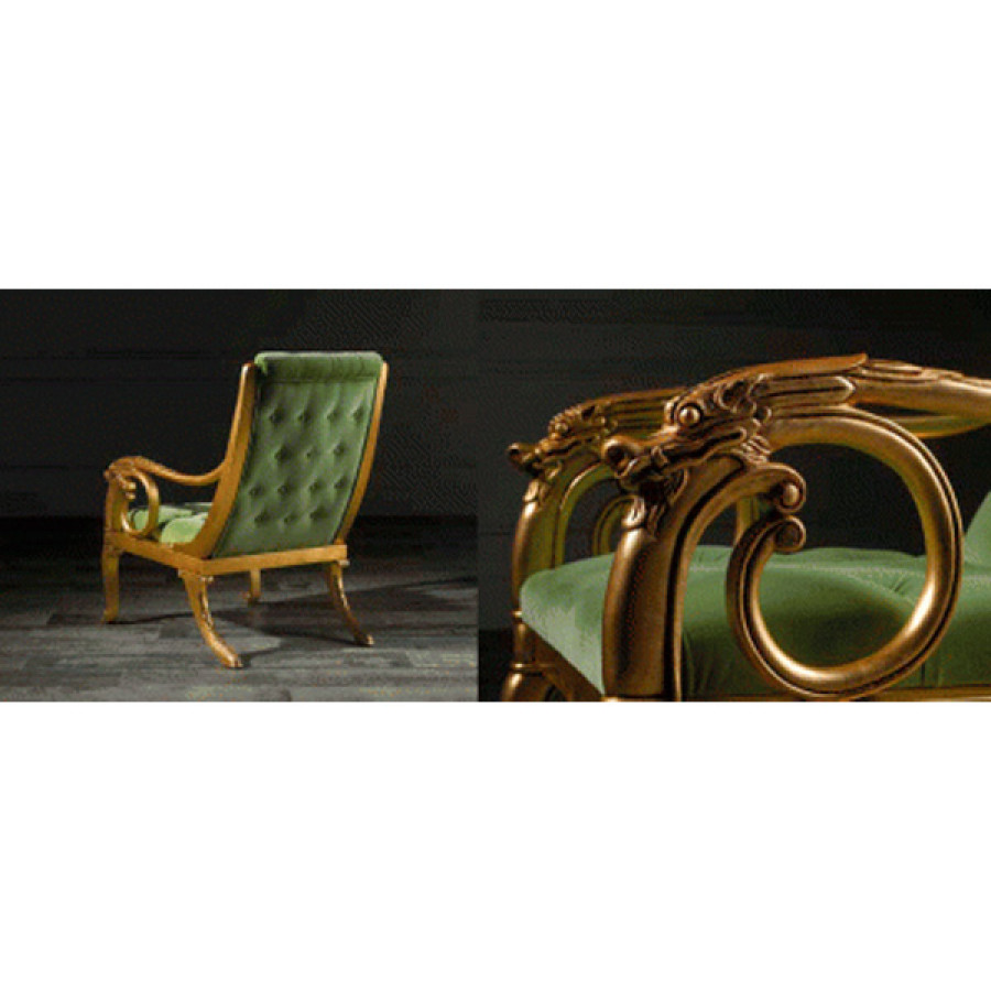 Alexandra - Dragon Stationary Solid Print Armchair in Antique Gold, Square Arms