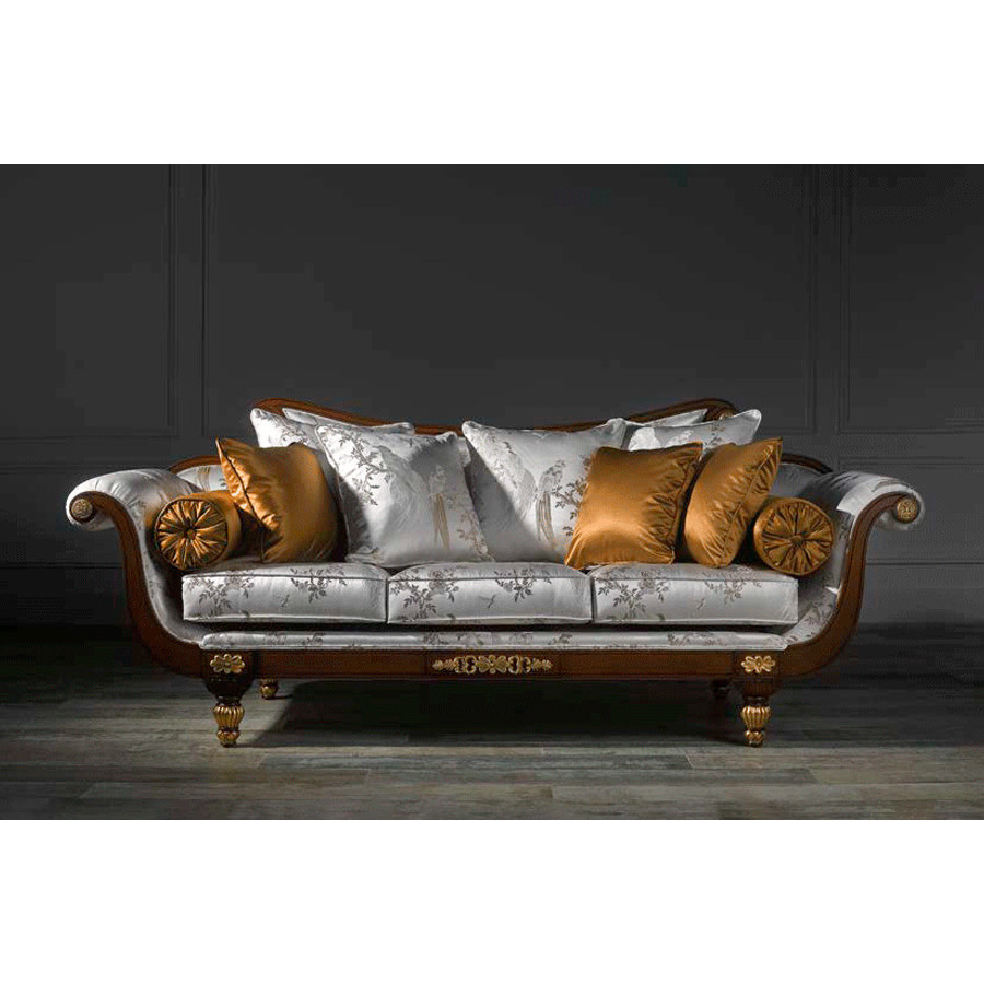 Alexandra - Madona Stationary Pattern Print Sofa in Walnut/Gold, Flared Arms
