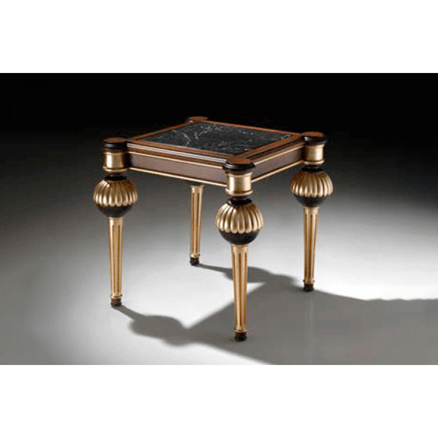 Alexandra - Benet Square Side Table in Deco Walnut/Gold, Cream Marble