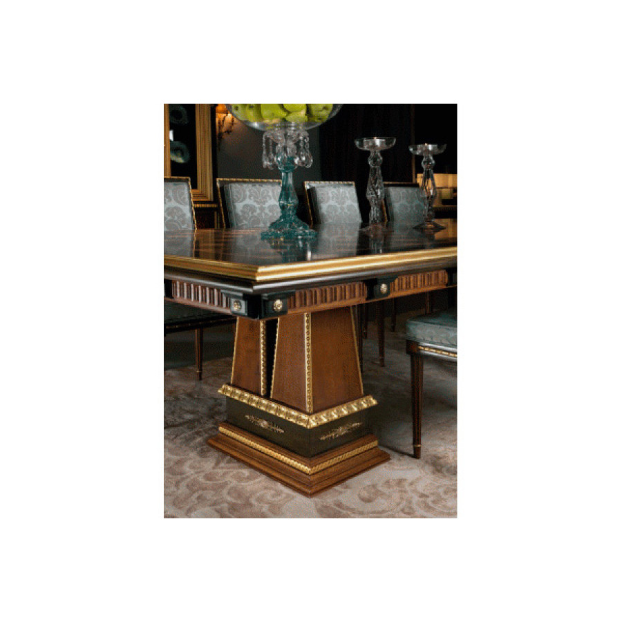 Alexandra - Laura Dining Table in Ebony/Hazelnut/Gold, Marquetry