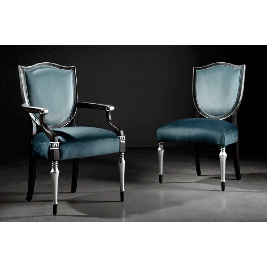 Alexandra - Benet Stationary Solid Print Armchair in Ebony/Antique Silver, Armless