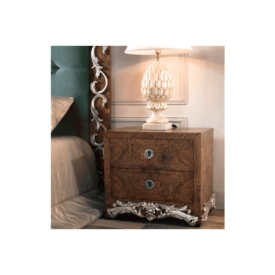 Alexandra - Leonor Nightstand in Walnut/Silver