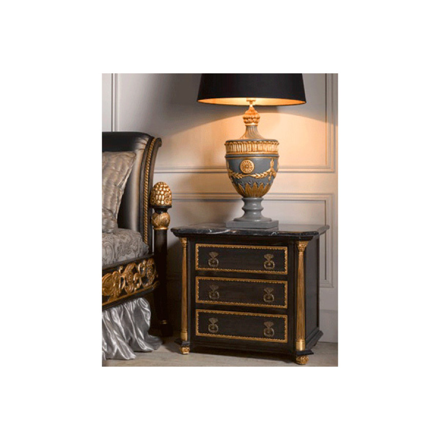 Alexandra - Silvia Nightstand in Ebony/Gold, Black Marble