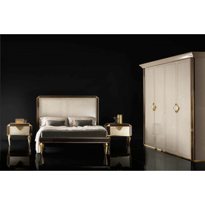 Arredoclassic Diamante King Size Bed Upholstered With Storage - Beige/Brown/Gold, Cat. B