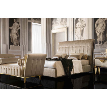 Arredoclassic Diamante King Size Bed Upholstered With Storage - Beige/Brown/Gold, Cat. B