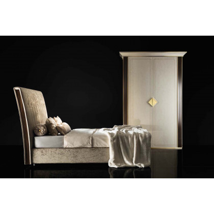 Arredoclassic Diamante King Size Bed Upholstered With Storage - Beige/Brown/Gold, Cat. B