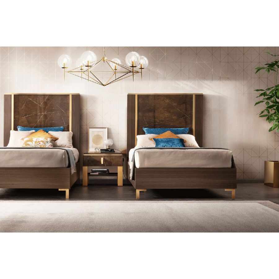 Arredoclassic Essenza Bed Twin Size With Upholstered HB - Brown/Gold, Cat. B