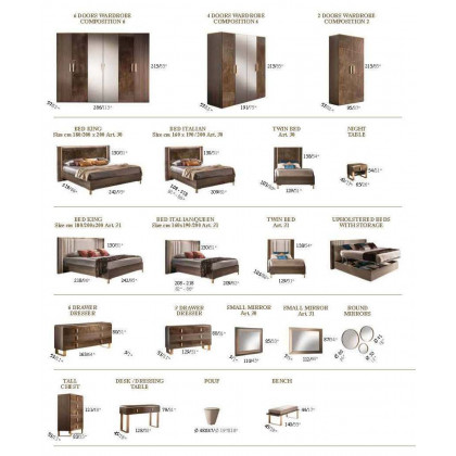 Arredoclassic Essenza Bed Queen Size Fully Upholstered - Brown/Gold, Cat. B