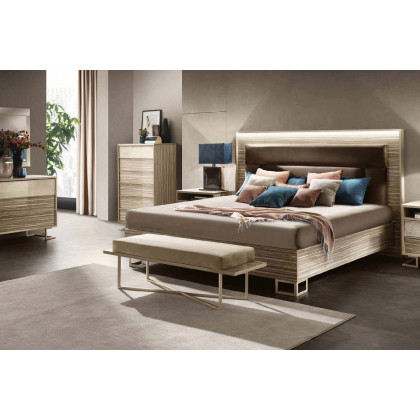 Arredoclassic Luce Light Twin Size Bed W/Upholstered Headboard - Light Beige/Brown