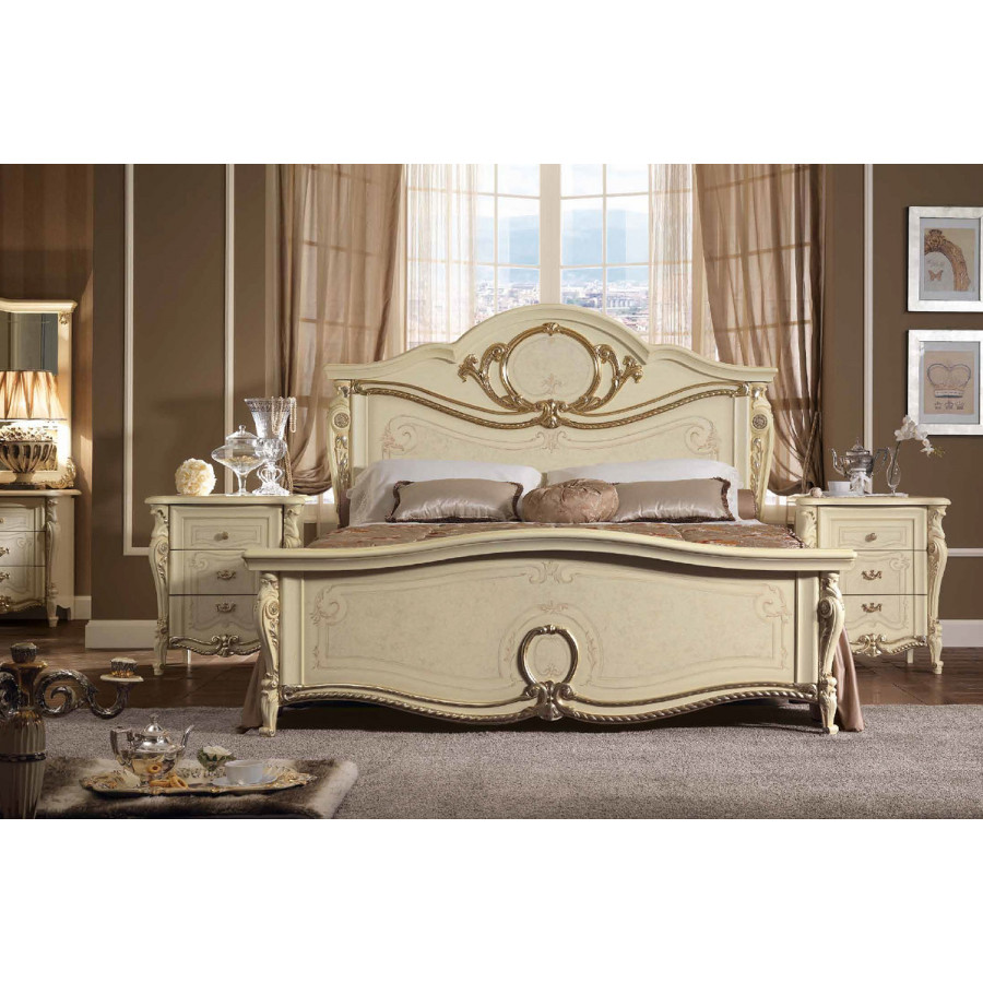 Arredoclassic Tiziano Bed Euro Queen Size - Cream/Gold