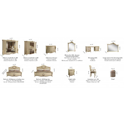 Arredoclassic Tiziano Bed Euro Queen Size - Cream/Gold