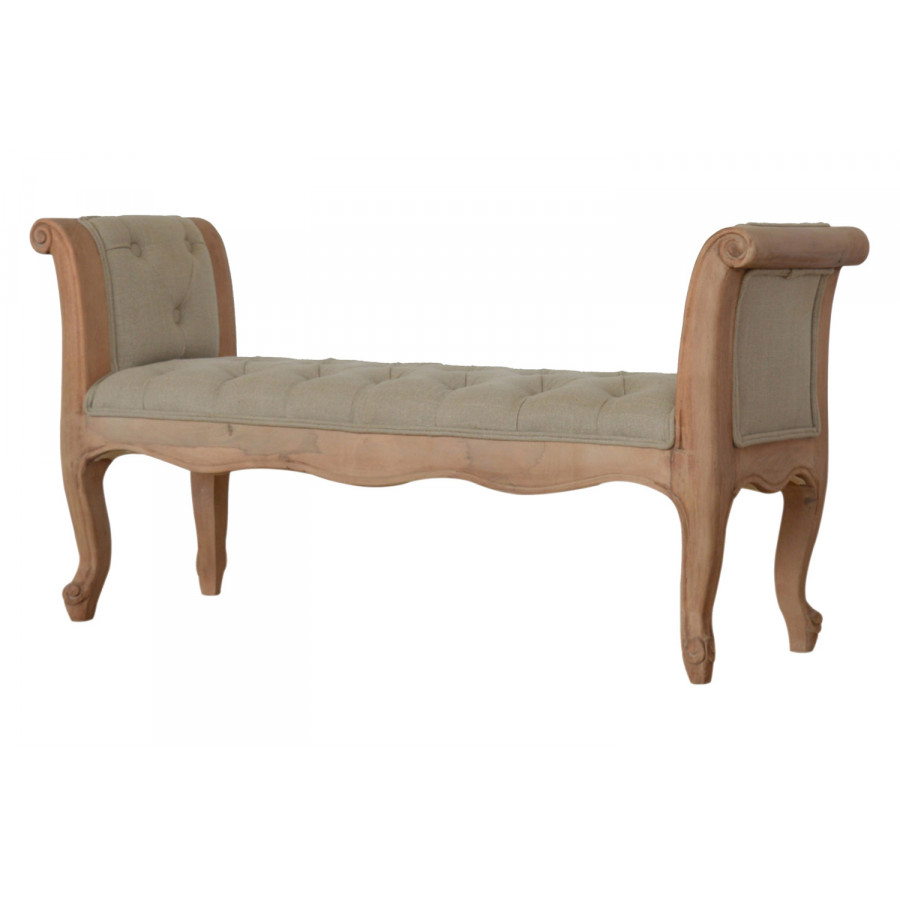 Artisan - Carved French Style Bench in Mud, Linen