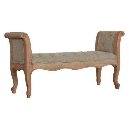 Artisan - Carved French Style Bench in Mud, Linen