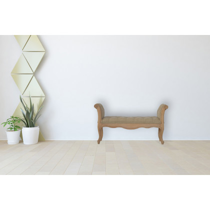Artisan - Carved French Style Bench in Mud, Linen