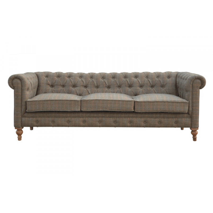 Artisan Chesterfield Sofa with 3 Seater - Gray, Multi Tweed