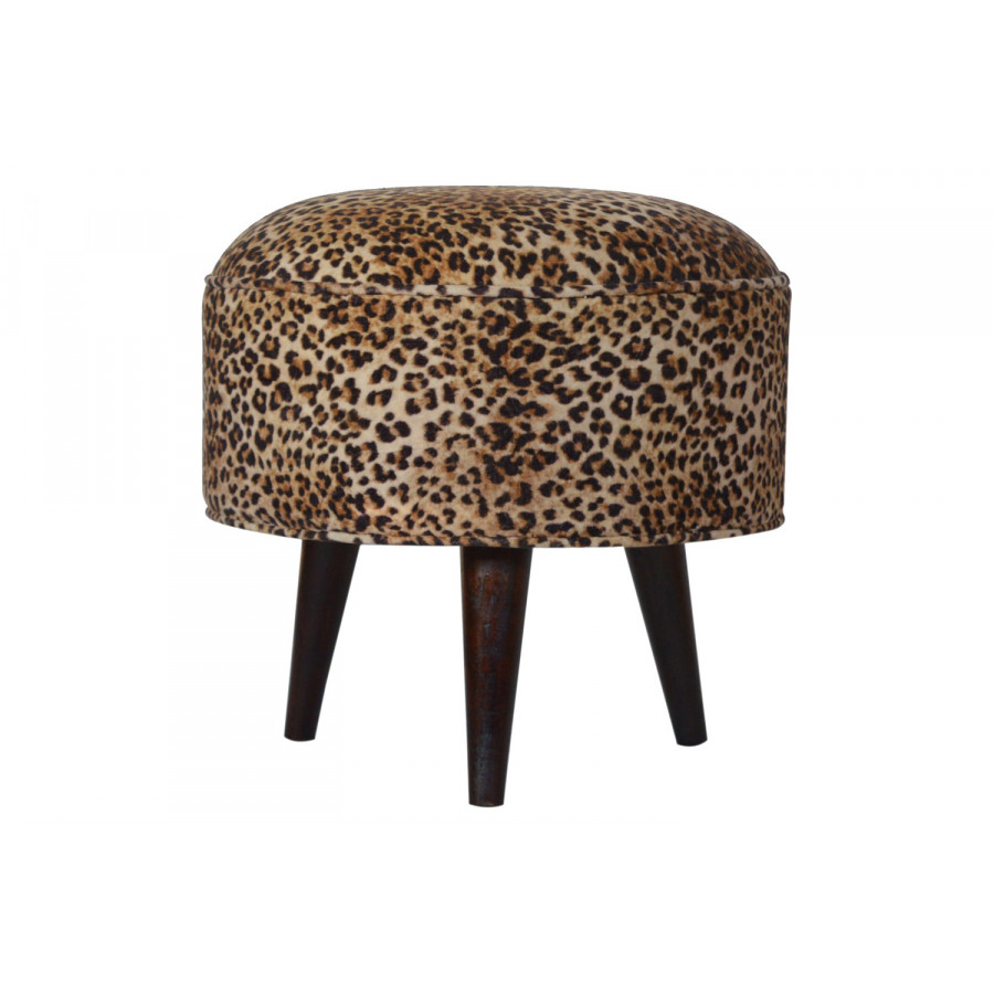 Artisan Nordic Style Footstool - Leopard, Velvet