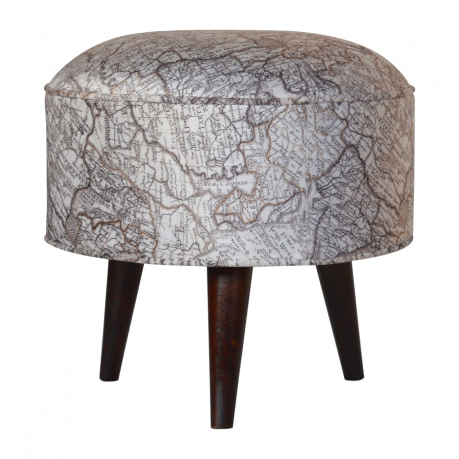 Artisan Round Footstool with Map Printed