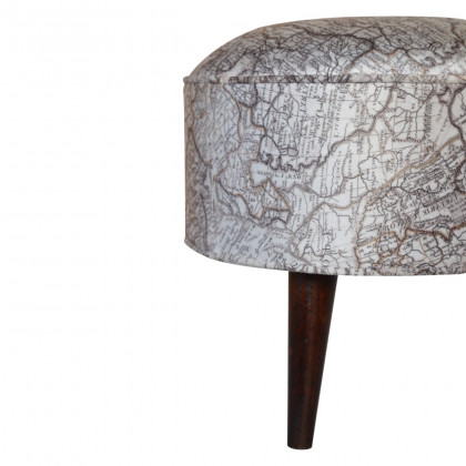 Artisan Round Footstool with Map Printed