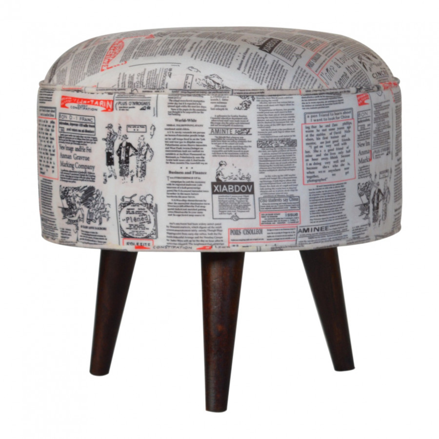 Artisan Round Footstool with News Print