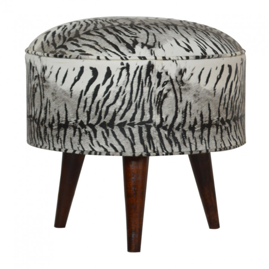 Artisan Nordic Style Footstool - Zebra, Velvet