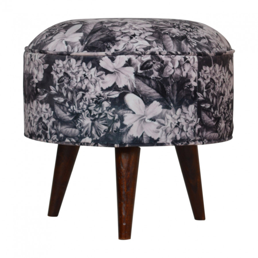 Artisan Round Footstool with Floral Print