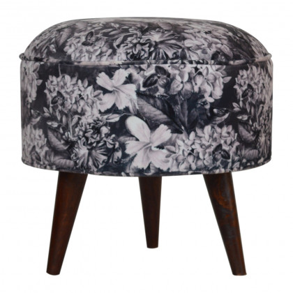 Artisan Round Footstool with Floral Print