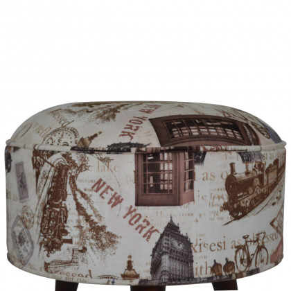 Artisan Round Footstool with City Print