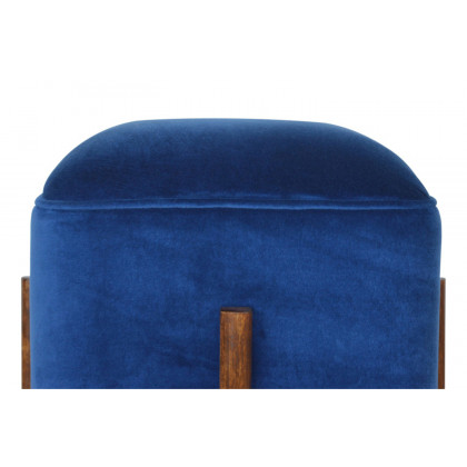 Artisan Footstool with Solid Wood Legs - Royal Blue, Velvet