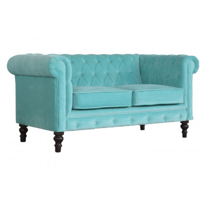 Artisan Chesterfield Sofa with 2 Seater - Aqua, Velvet