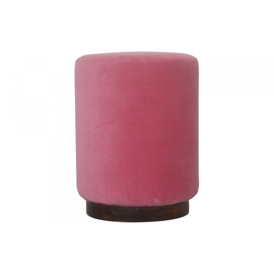 Artisan Footstool with Base - Velvet, Pink, Wooden