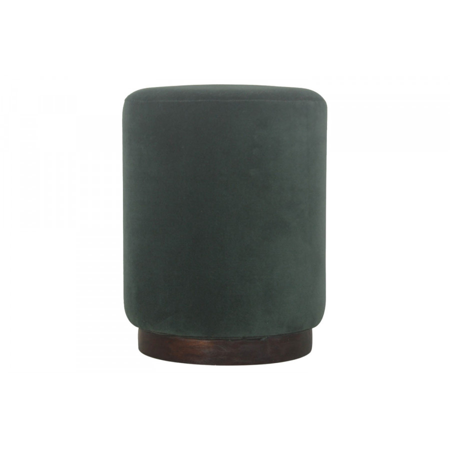 Artisan Footstool with Base - Velvet, Emerald Green, Wooden