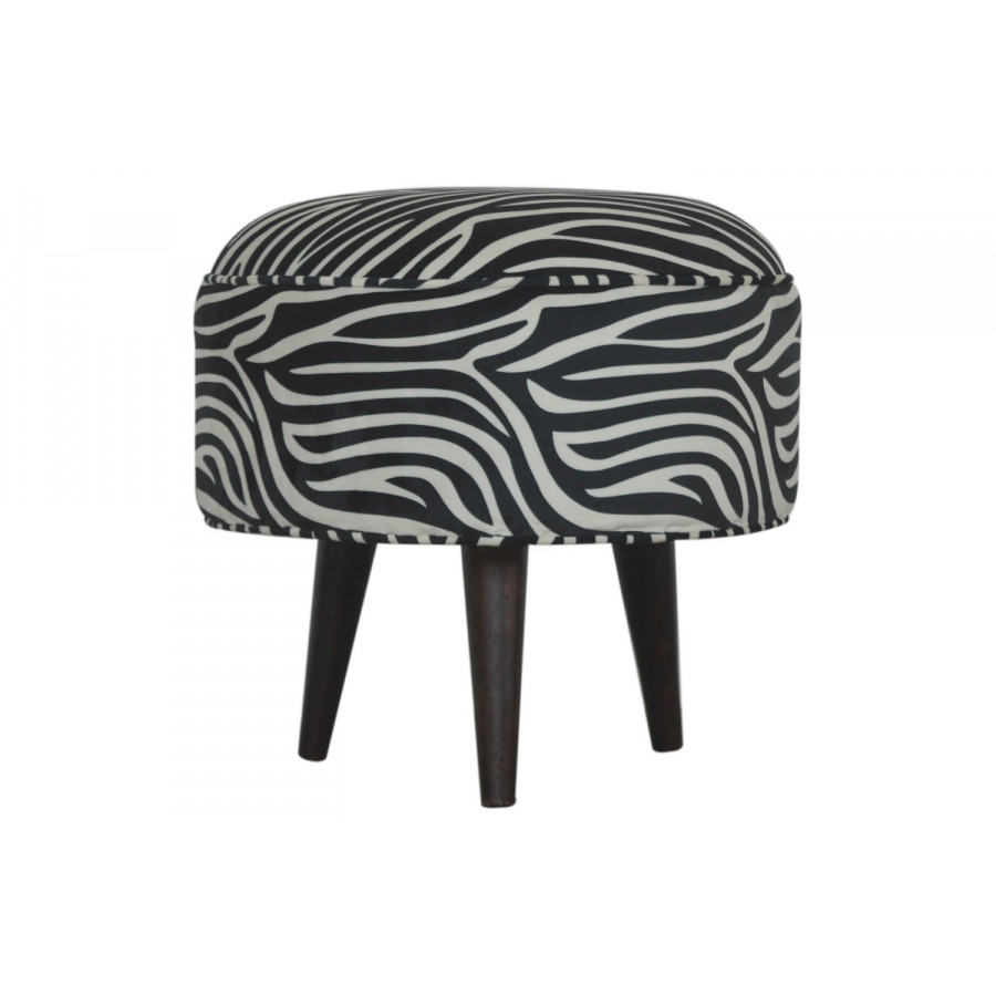 Artisan Nordic Style Footstool - Zebra, Fabric Velvet