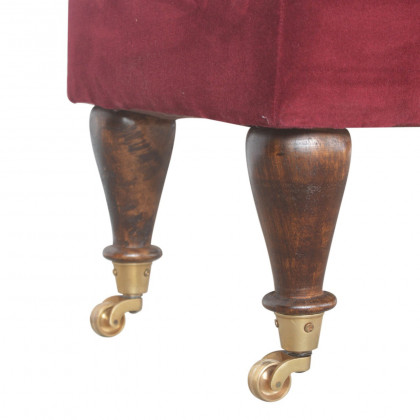 Artisan Bench with Castor Legs - Wine Red, Velvet