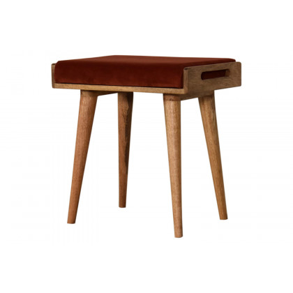 Artisan Tray Style Footstool - Velvet, Brick Red