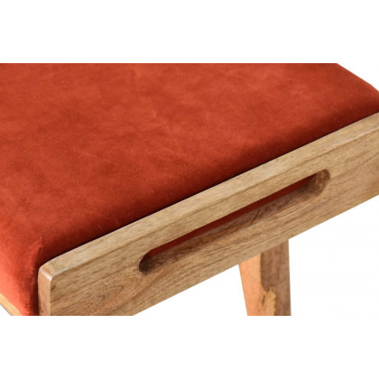 Artisan Tray Style Footstool - Velvet, Brick Red