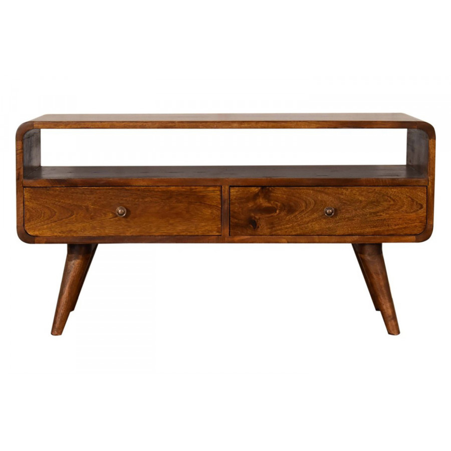 Artisan - Curved Media Unit with Cable Access in Chestnut