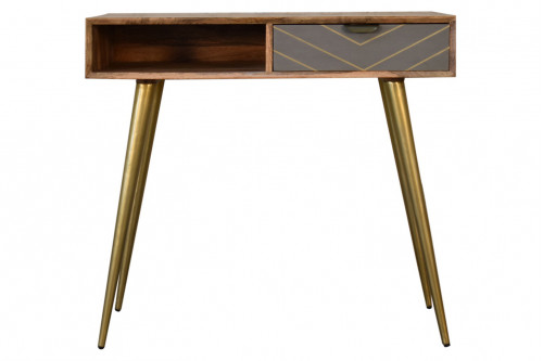 Artisan™ - Sleek Cement Brass Inlay Writing Desk with Cable Access