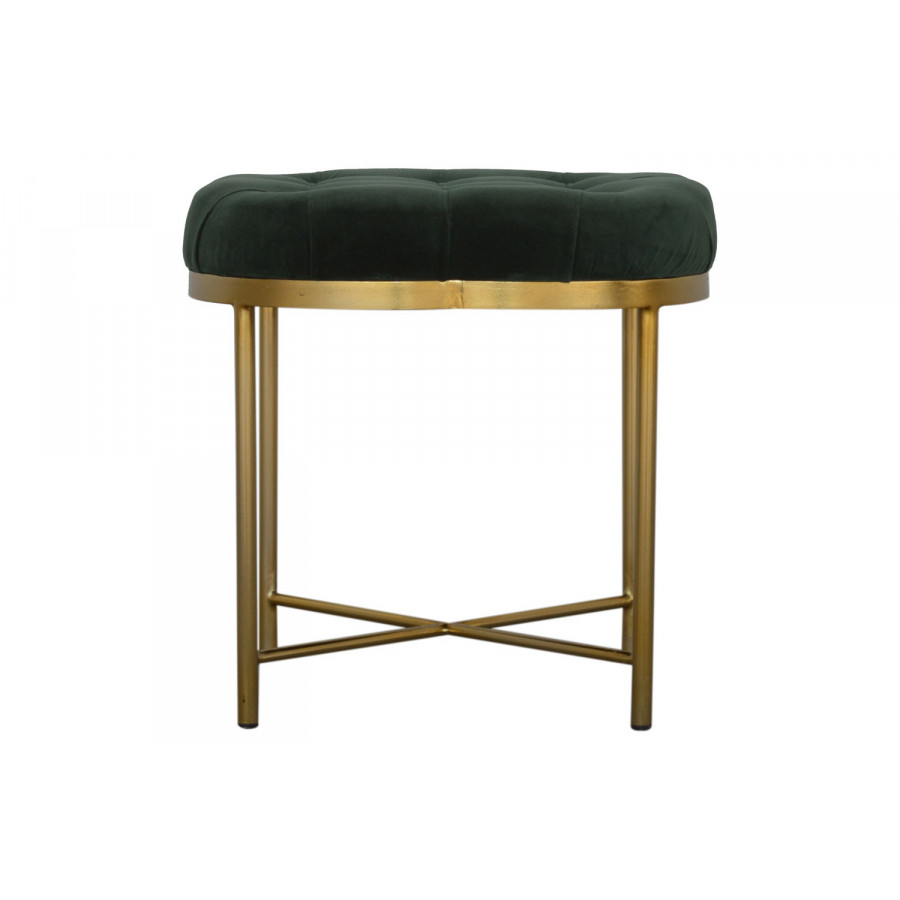 Artisan Deep Button Velvet Footstool - Emerald Green