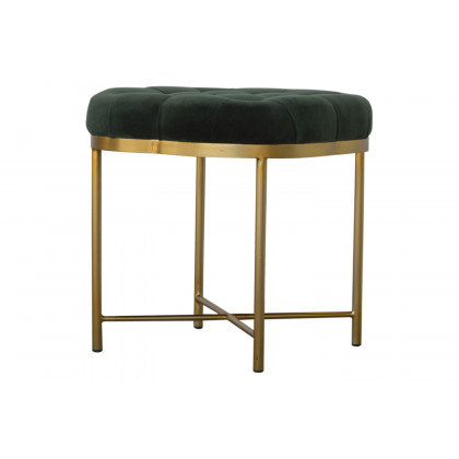 Artisan Deep Button Velvet Footstool - Emerald Green