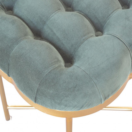 Artisan Deep Button Velvet Footstool - Emerald Green