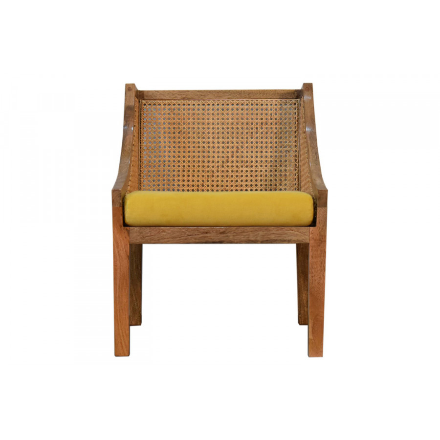 Artisan - Cotton Velvet Rattan Chair in Mustard, Retro