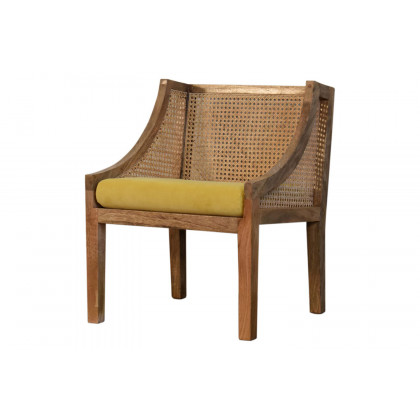 Artisan - Cotton Velvet Rattan Chair in Mustard, Retro