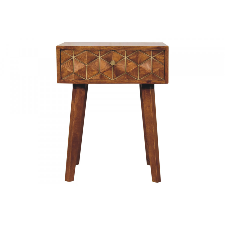 Artisan - Cubed Brass Inlay Bedside in Chestnut