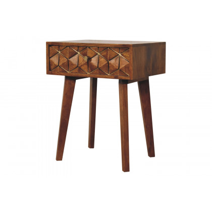 Artisan - Cubed Brass Inlay Bedside in Chestnut