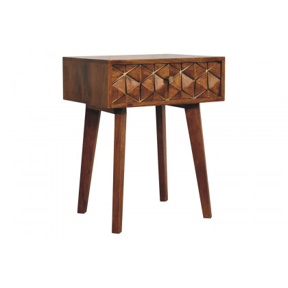 Artisan - Cubed Brass Inlay Bedside in Chestnut