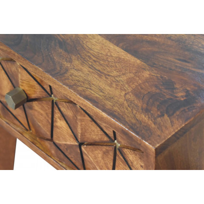 Artisan - Cubed Brass Inlay Bedside in Chestnut