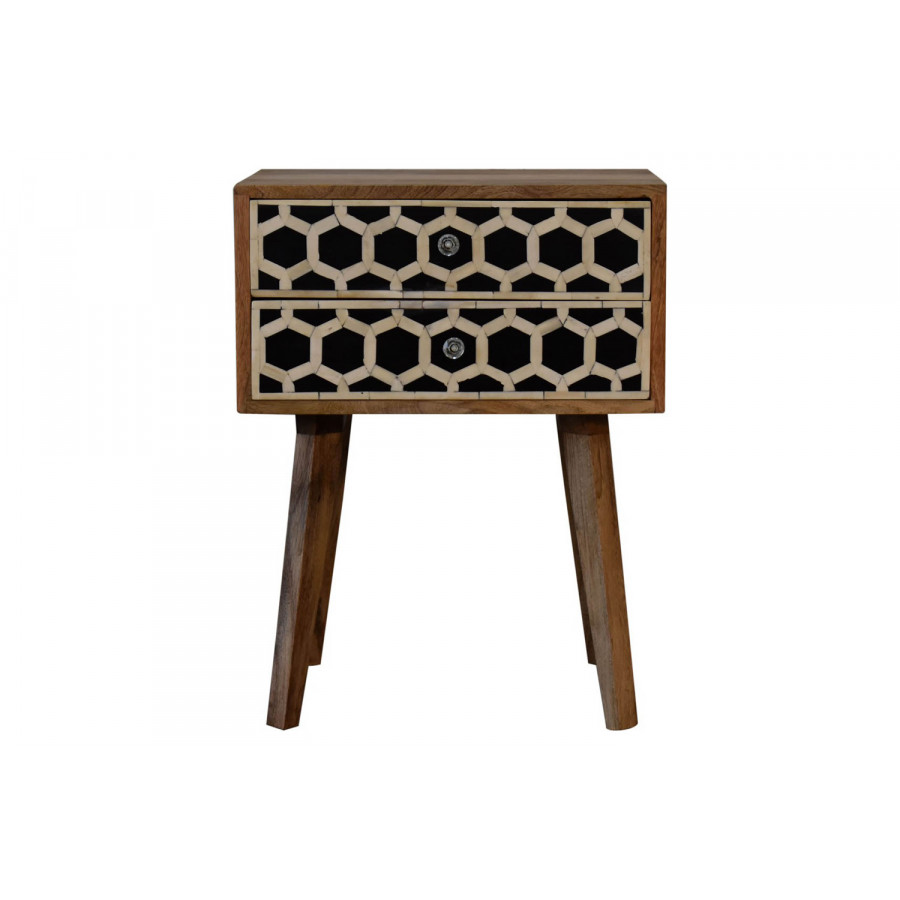 Artisan Bone Inlay Bedside with 2 Drawers - Chestnut, Tapered
