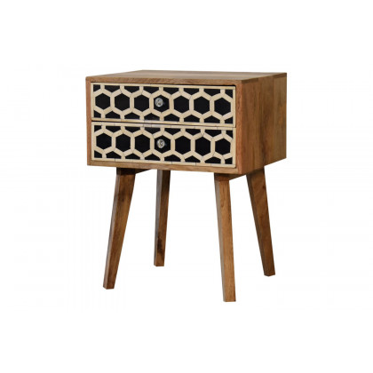 Artisan Bone Inlay Bedside with 2 Drawers - Chestnut, Tapered