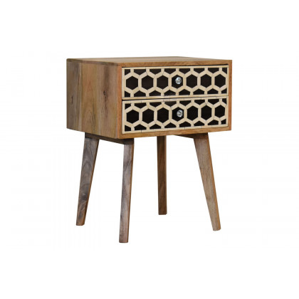 Artisan Bone Inlay Bedside with 2 Drawers - Chestnut, Tapered